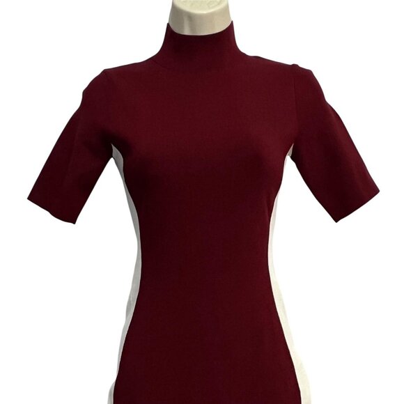 Ted Baker Dress Womens Small Oxblood Red Cream Short Sleeve Knit Bodycon Evelynn - Picture 3 of 12
